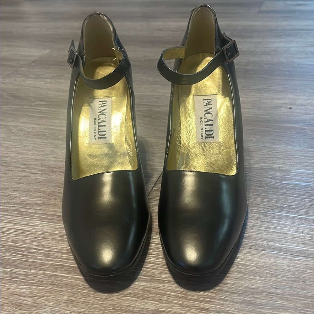 Black Leather Heels with Strap